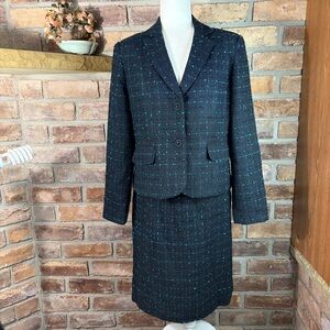 CHADWICK’S Vintage Woven Tweed Black & Teal Blazer and Skirt Set